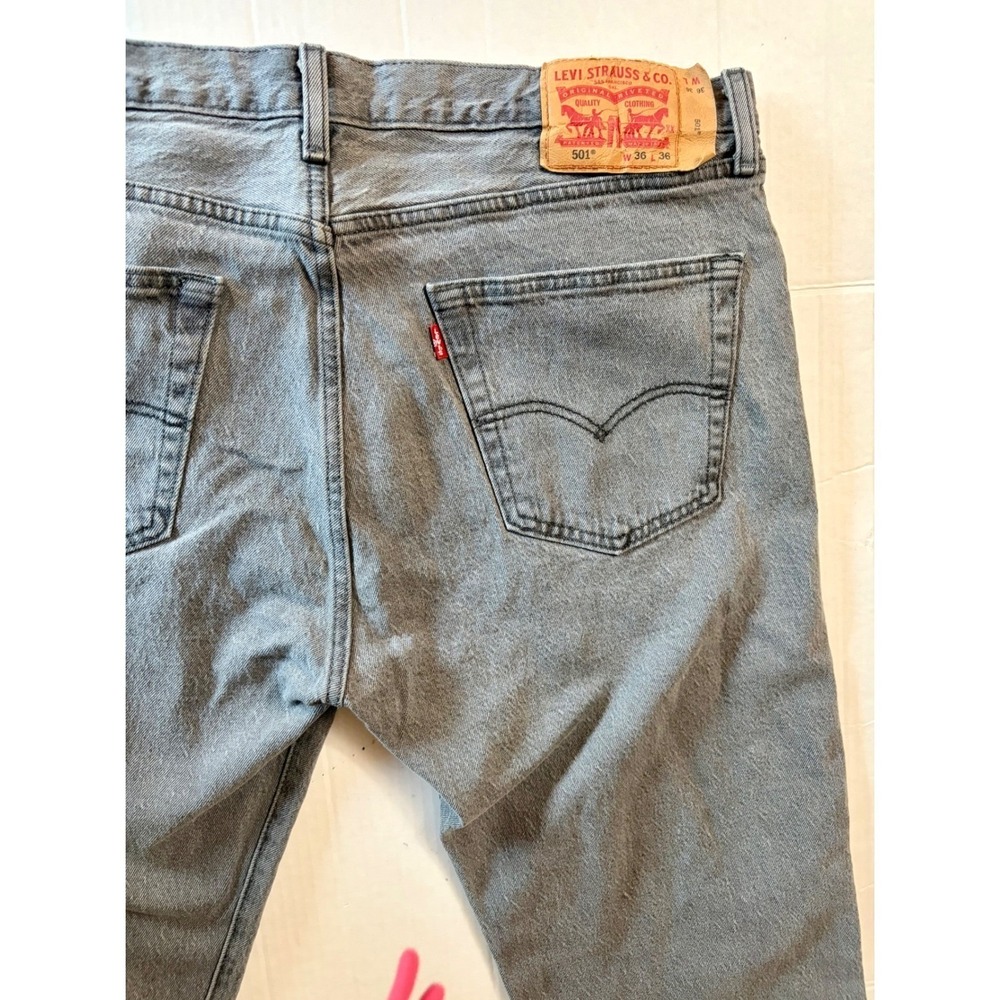 Levis 501 Original Fit Grey Button Fly Straight Leg Denim Jeans Mens 36x36‎